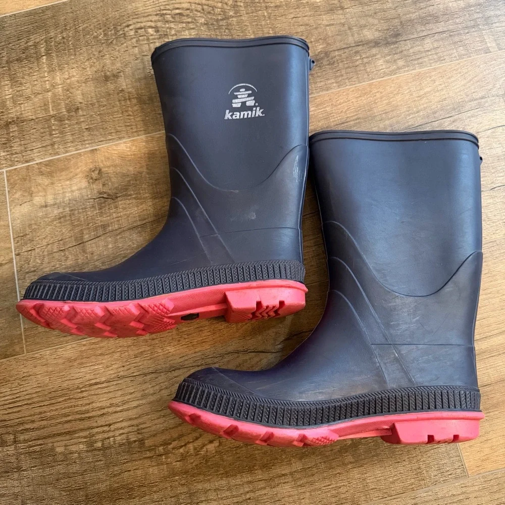 Kamik Kids‎ Girls Big 4 Rain Boots Pink Navy Outdoor Weather Summer Fall Walking